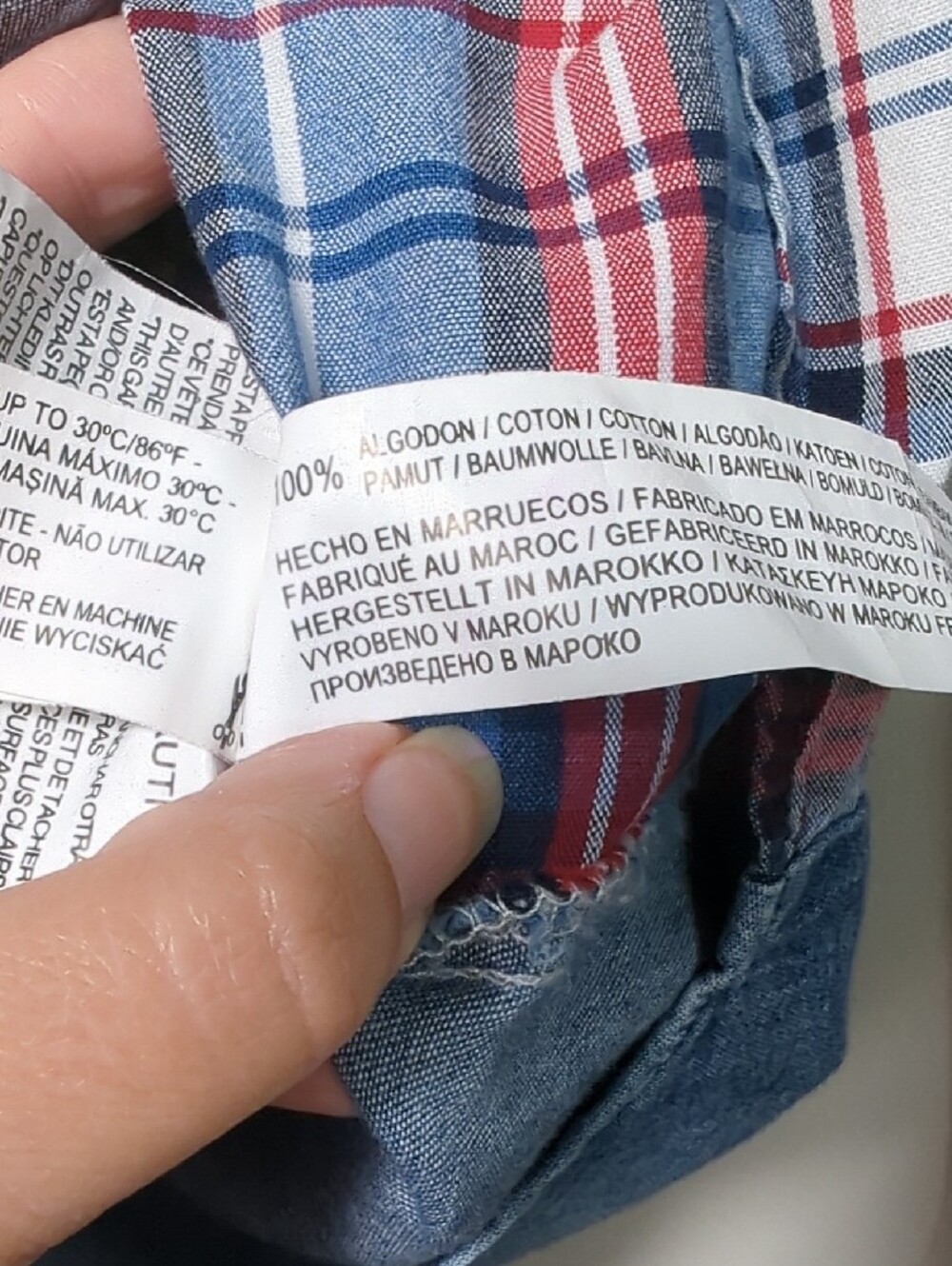 Zara Man‎ Slim Fit Plaid Button-Up Shirt Denim Red White Blue 4th of July SM/MED - Picture 14 of 16